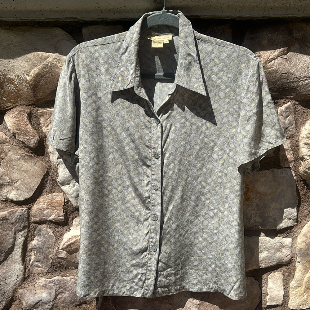 A.J. Christopher Silk Short Sleeve Button Down Size 14